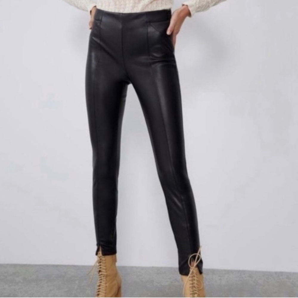 New Zara Black Faux Leather Leggings Size XS